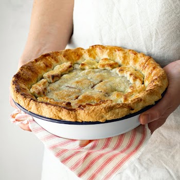 Homemade cherry pie in a plate thanksgiving dessert idea