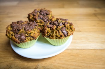 Homemade muffins with huge chunks of chocolate 
