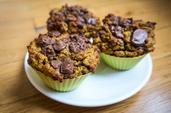 Homemade muffins with huge chunks of chocolate 
