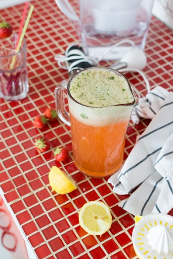 Homemade strawberry and basil lemonade 