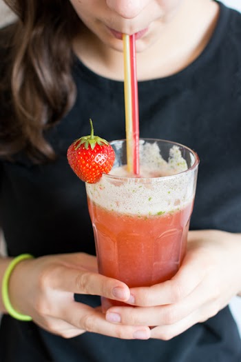 Homemade strawberry and basil lemonade 