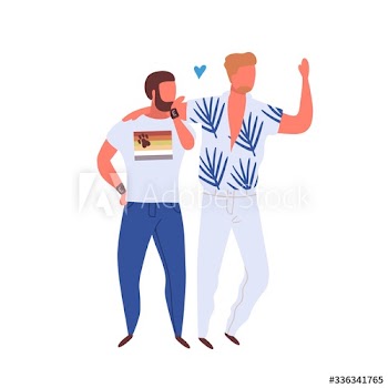Homosexual couple on pride parade isolated on white