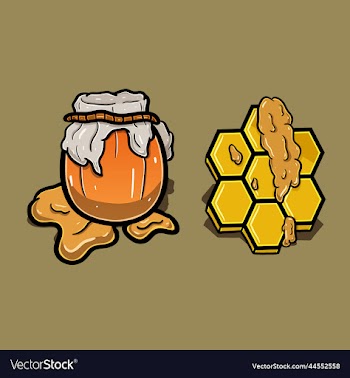 honey cartoon with hexagon and honey jar simple