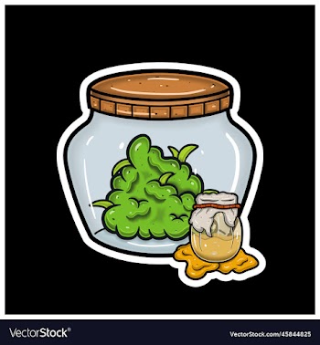 honey flavor with cartoon mascot of weed bud