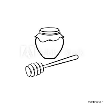 Honey in a glass jar with wooden spoon hand drawn outline doodle icon