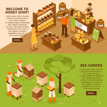 Honey yard isometric banners set Free Vector