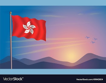 hong kong flag in the morning sun