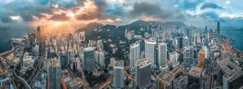 Hong Kong Island from aerial view in sunrise