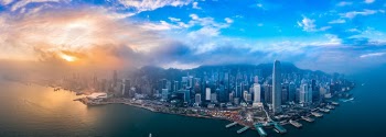 Hong Kong Island from aerial view in sunrise