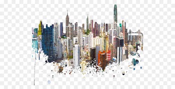Hong Kong Skyline Watercolor painting Poster Contemporary art - Color City Building 
