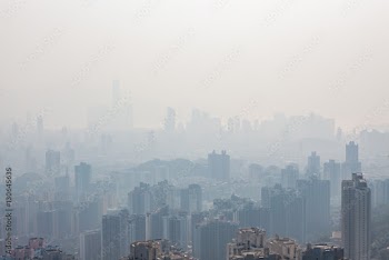 Hong kong tall buildings in haze