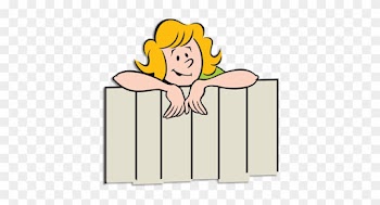 Hoof Happenings - Girl Peeking Over Fence Cartoon