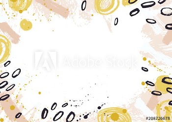 Horizontal backdrop decorated with colorful paint traces, ink stains, blots and brush strokes on white background