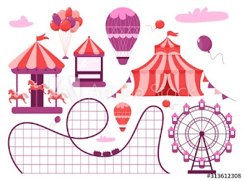 Horizontal banner of amusement park with circus tent