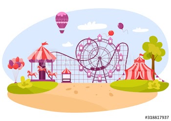 Horizontal banner of amusement park with circus tent