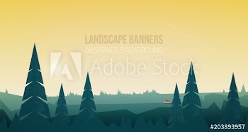 Horizontal banner with beautiful forest landscape or woodland scenery