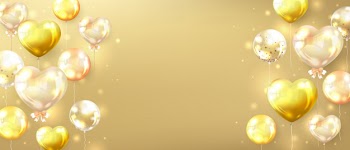 Horizontal gold banner decorated with glossy golden balloons Free Vector