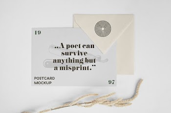 Horizontal Postcard and Envelope Mockup 19 „a poet can survive anything but a misprint." postcard kup 97 