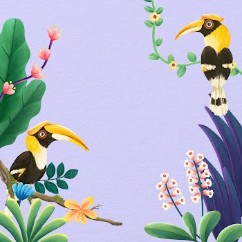 Hornbill bird border background, purple | Free Photo Illustration - rawpixel