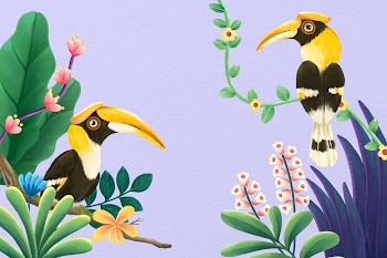 Hornbill bird border background, purple | Free Photo Illustration - rawpixel