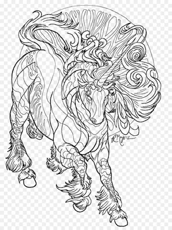 Horse Coloring book Winged unicorn Adult - lineart 