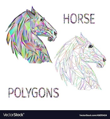 horse head triangle polygons coloured and outline