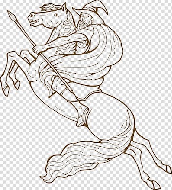 Horse Odin Equestrianism Illustration, Knight line drawing transparent background PNG clipart