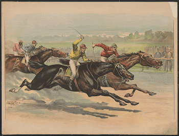 [Horse race depicting four jockeys | Free Photo - rawpixel