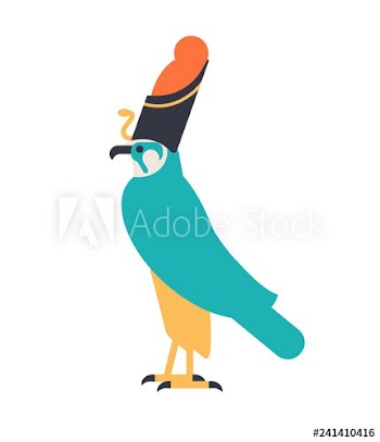 Horus - god of sky, guardian deity or mythological creature depicted as falcon wearing Egyptian crown
