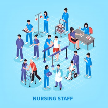 Hospital nurses flowchart isometric poster Free Vector