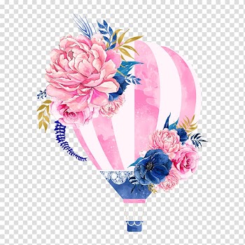 Hot air balloon Flower , Hot air balloon flowers, pink and blue floral hot air balloon transparent background PNG clipart