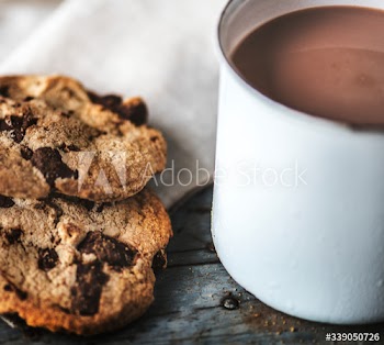 Hot chocolate with chocolate chip cookies