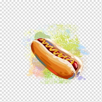 Hot dog bun , Hot dog Hamburger Fast food French fries Barbecue, Watercolor hot dogs transparent background PNG clipart