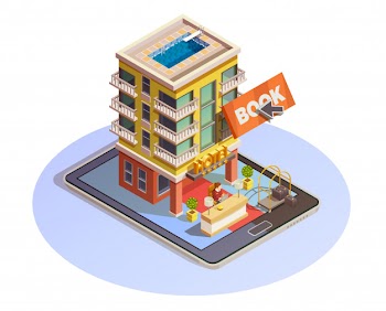 Hotel booking button isometric tablet icon Free Vector