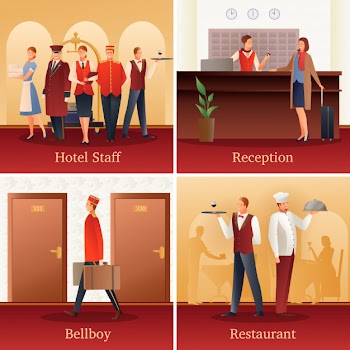 Hotel people flat compositions Free Vector