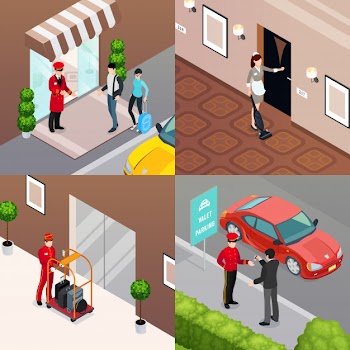 Hotel service 2x2 design concept Free Vector