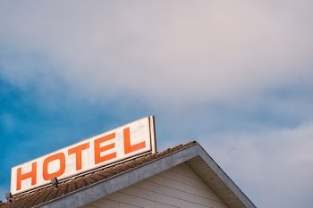Hotel signboard on roof