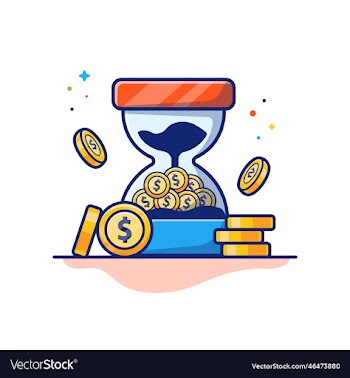 hourglass with gold coin cartoon