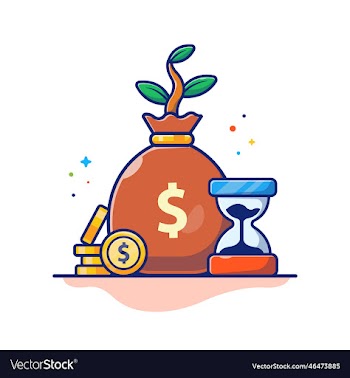 hourglass with plant of money and gold coin