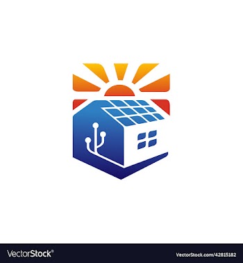 house and sun with electric line logo design