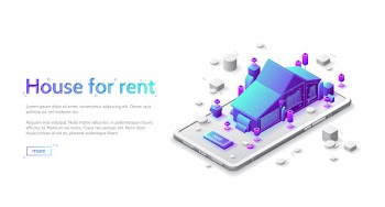 House for rent isometric landing page, mobile app Free Vector