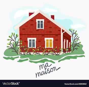 house from red bricks and garden isolated