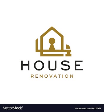 house renovation with hammer and keyhole logo
