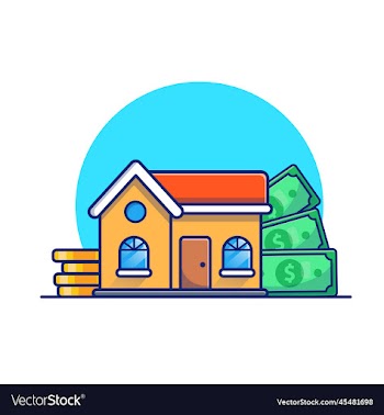 house with gold coin and money cartoon