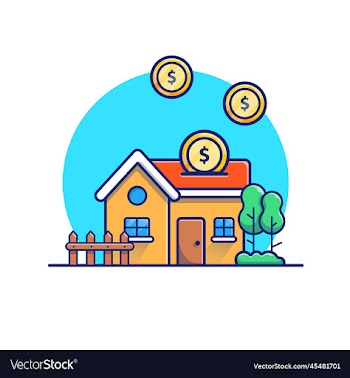 house with gold coin money cartoon