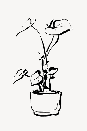 Houseplant line art, Chinese brush | Free Photo - rawpixel
