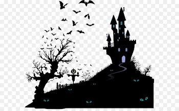 Housewarming party Halloween Wedding invitation Moving party - Vector black silhouette haunted house 