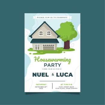 Housewarming party with green garden and tree Free Vector