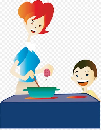 Housewife Illustration Cartoon Woman Child - little boy cooking 