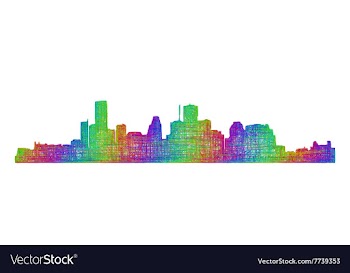Houston skyline silhouette - multicolor line art vector image